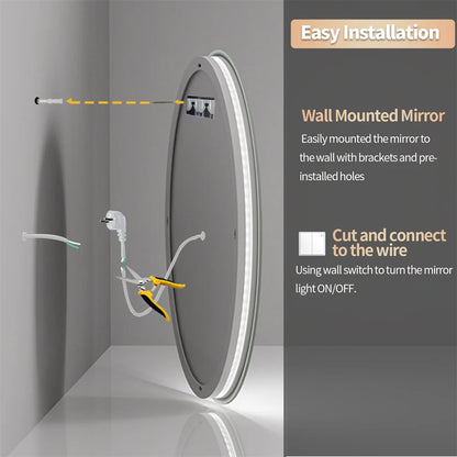 Luvodi Modern Led Bathroom Wall Mirror Circle Backlight
