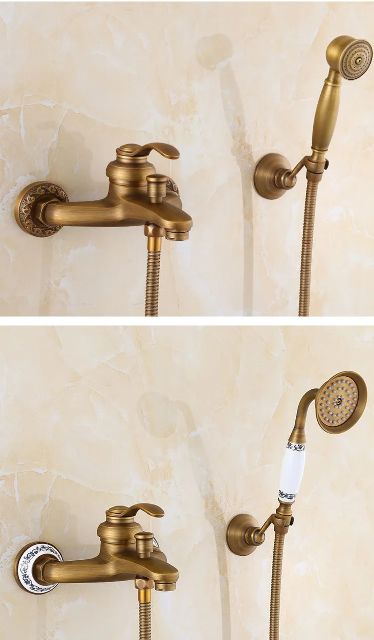 Brass Vintage Gold/Black Simple Shower Spray Handheld Shower