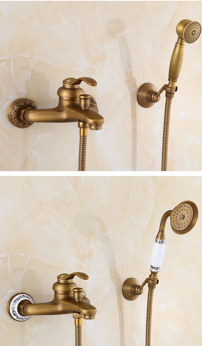 Brass Vintage Gold/Black Simple Shower Spray Handheld Shower