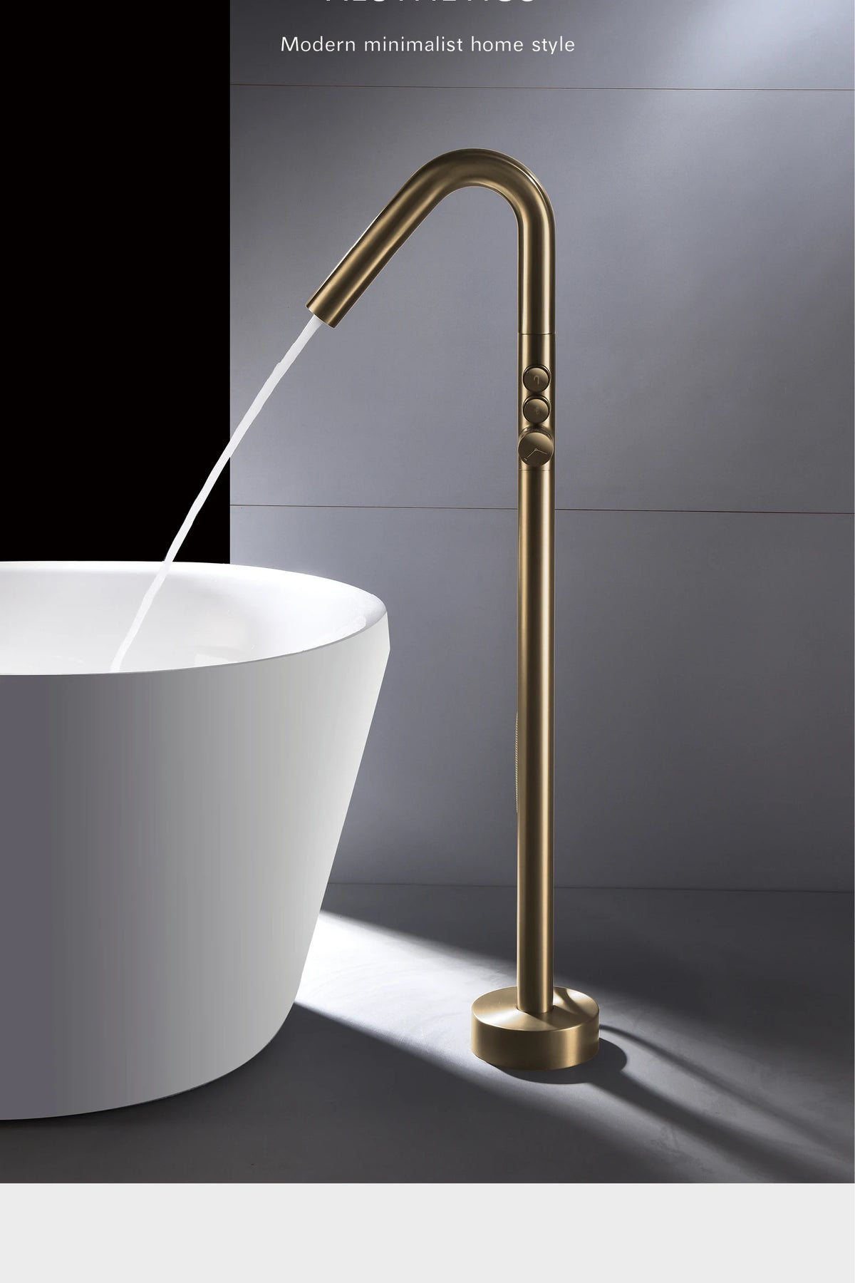Aitna Gold Brass Luxury Bathroom Faucet Floor Standing