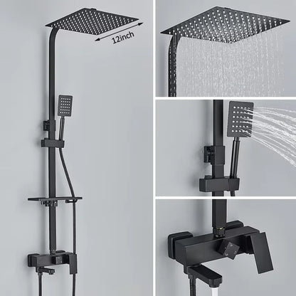 Shinesia Black/Chrome Bathroom Shower System Rainfall Shower