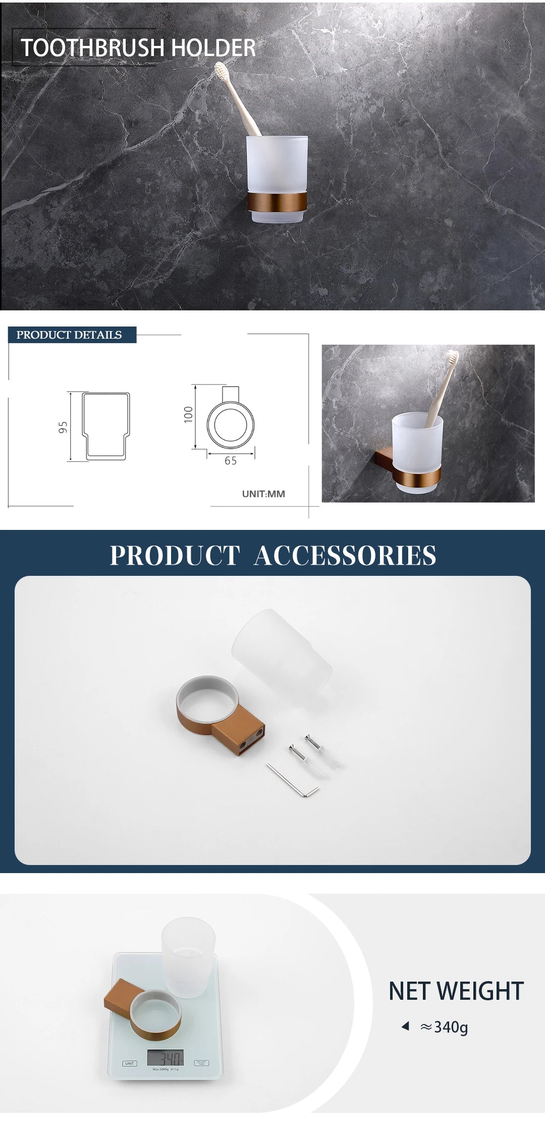 Brushed Rose Gold Wall Mount Shelf Toilet Bath