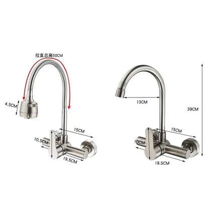 Wall Mount Sink Faucet 304 Stainless Steel Modes
