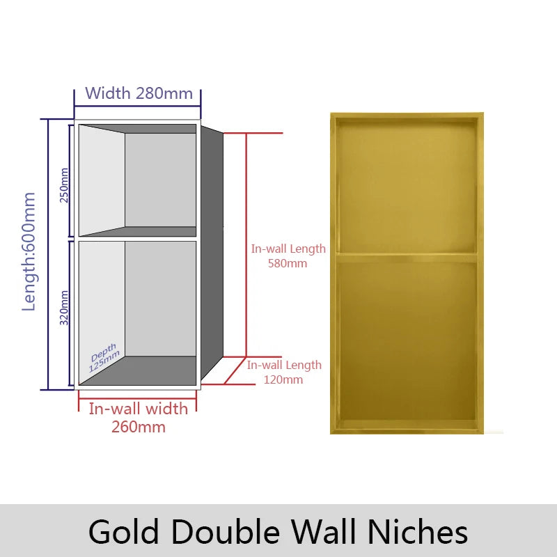 Stainless Steel Recessed Wall Niche Black Gold Bathroom