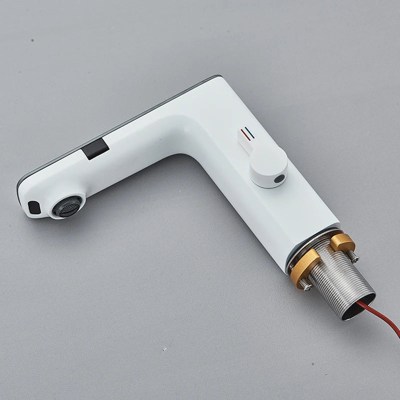 White Touchless Sensor Basin Faucet Smart Digital Display