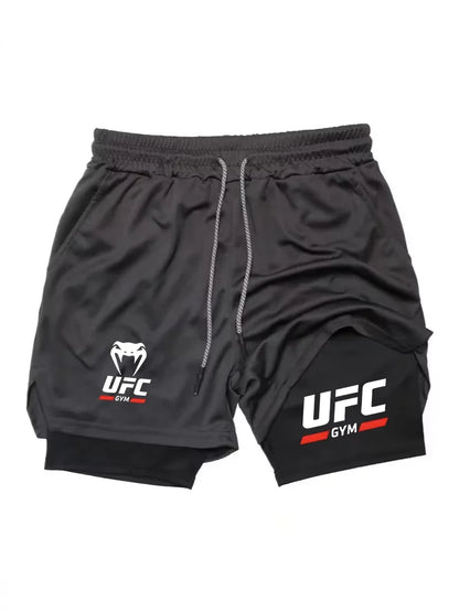 Men Double-Layer Running Fitness Shorts Phone Bag Towel
