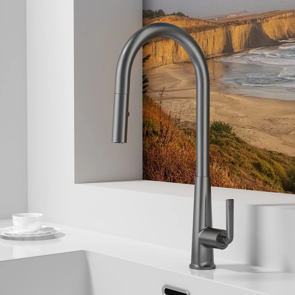 Brushed Gold Faucet Pull Out Sprayer Cold Water