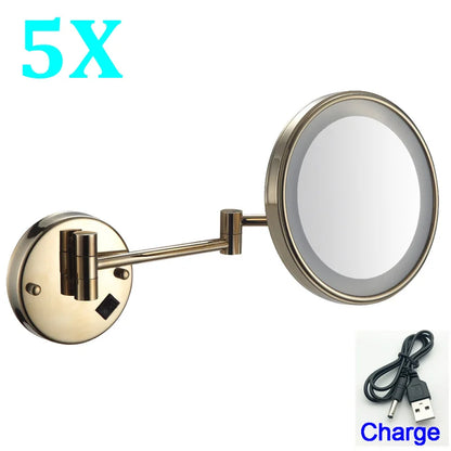 Brushed Gold Led Folding Bathroom Mirror Wall Mounted
