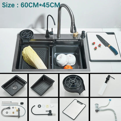 304 Stainless Steel Waterfall Sink Digital Display Large