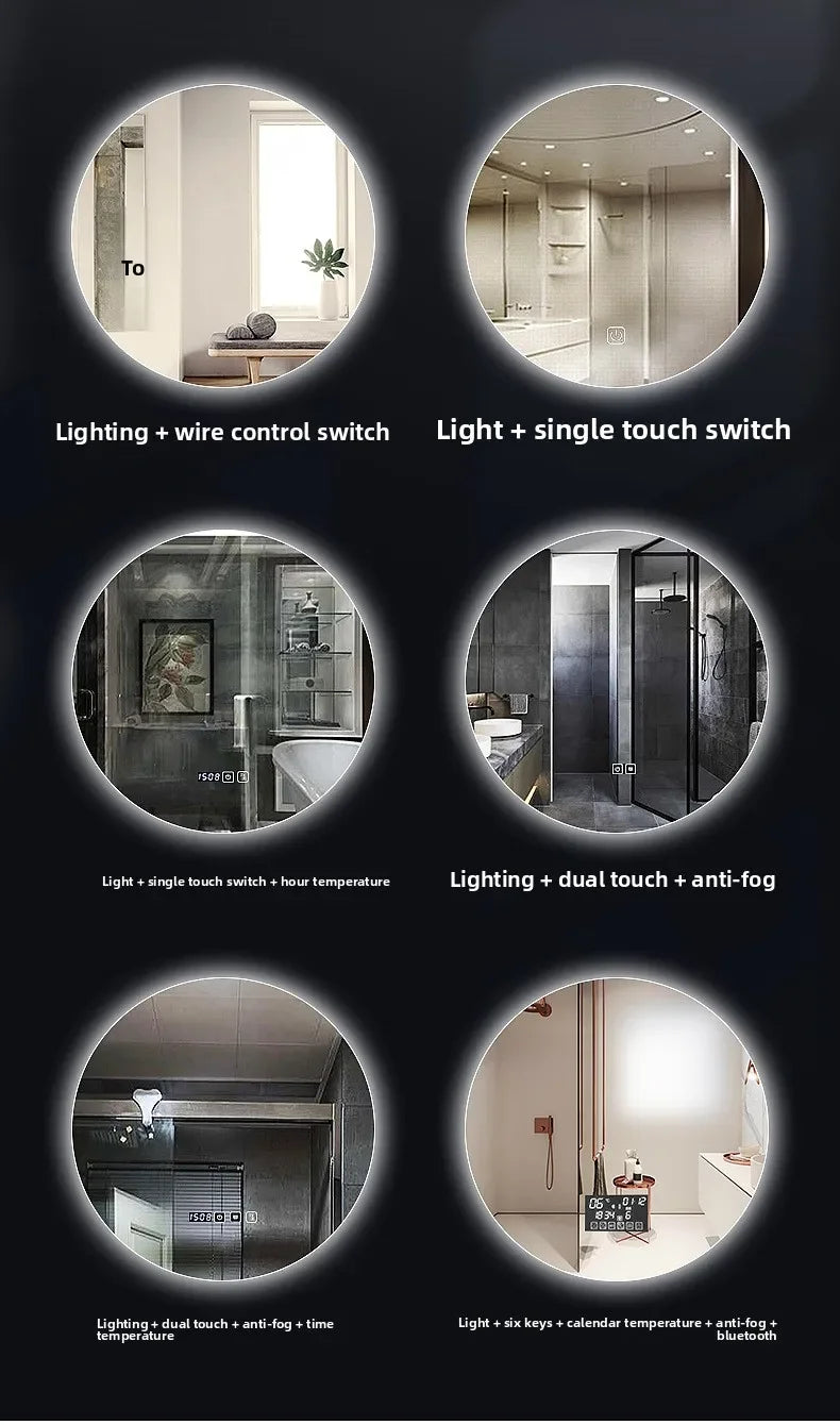 Mirror Round Mirror Wall-Mounted Smart Bathroom Mirror Led