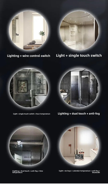 Mirror Round Mirror Wall-Mounted Smart Bathroom Mirror Led