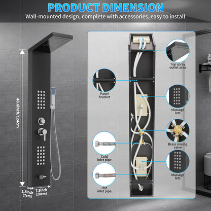 Function Shower Column Panel Stainless Steel Rain Massage