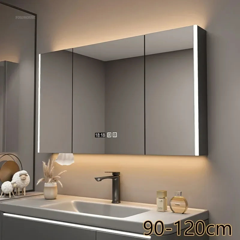 Modern Solid Wood Smart Bathroom Mirror Cabinet Light