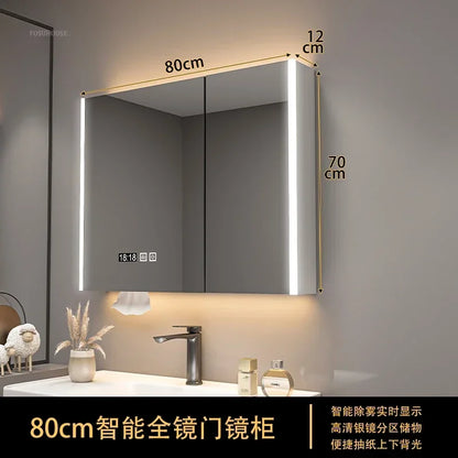 Modern Solid Wood Smart Bathroom Mirror Cabinet Light