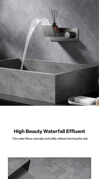 Luxury Gun Gray Brass Wall Mounted Bathroom Faucet