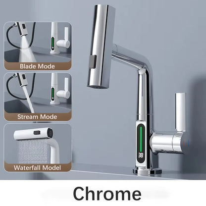 Zappo Gold Waterfall Faucet Roman Handheld Shower Deck