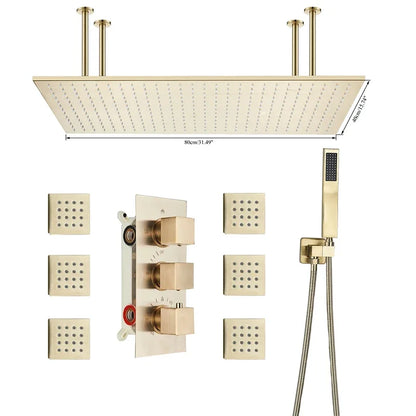 Shinesia Big Black Thermostatic Bathroom Shower Faucet Rainfall