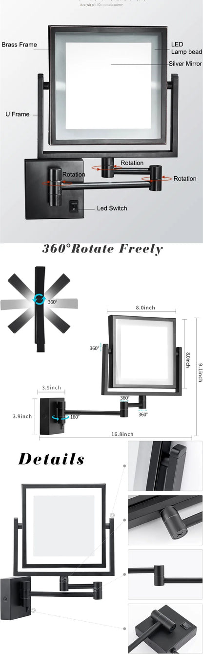 Rose Gold Square Led Bathroom Mirror Wall Mounted