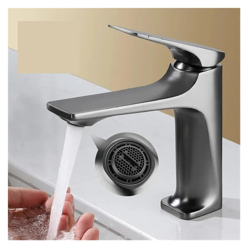 Brass Core Modern Bathroom Sink Faucet Handle Deck