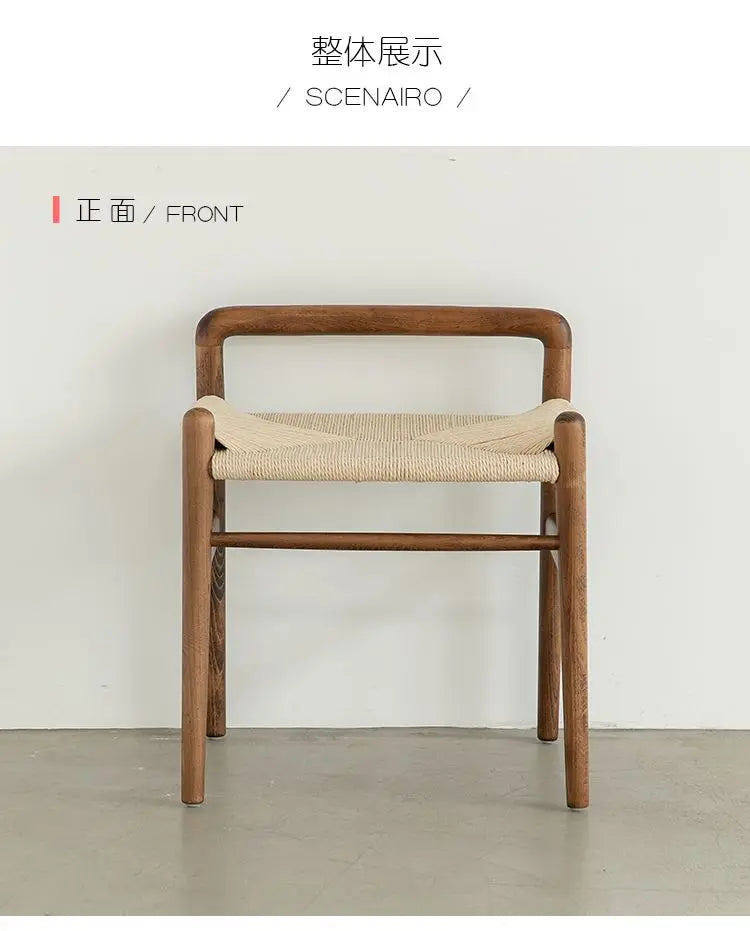 Momo Scandinavian Simple Wood Vanity Stool Rattan Wicker