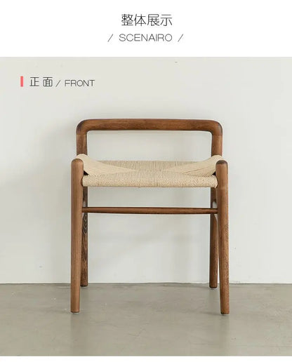 Momo Scandinavian Simple Wood Vanity Stool Rattan Wicker