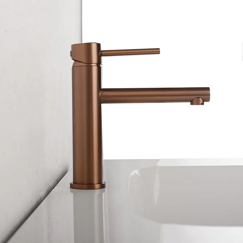 Brushed Rose Gold Bathroom Sink Faucet Deck Mounted