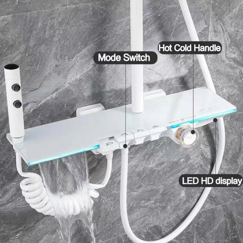 Upgrade White Bathroom Shower Led Display Piano Keys