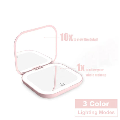 Compact Mirror Lights 1x/2x Magnification Folding Handheld Small