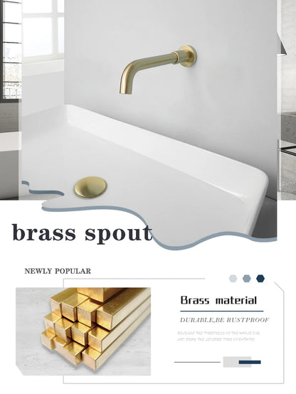 Brass Brushed Gold Mixer Faucet Wall-Mounted Round Square