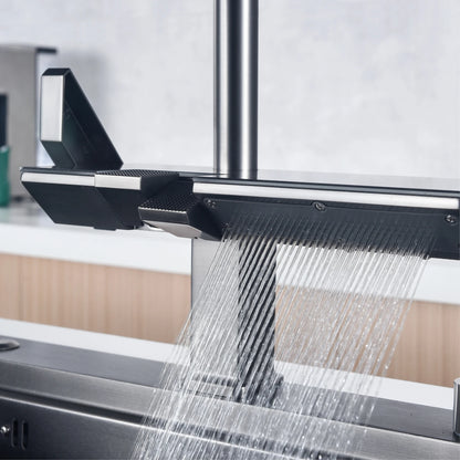 Luxury Digital Display Brass Grey Faucet Pull-Out Design