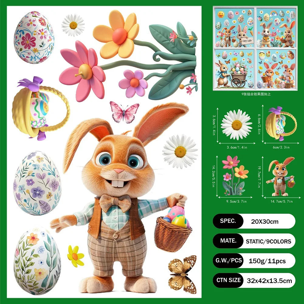 Easter Cartoon Rabbit Egg Window Stickers Bunny Easter