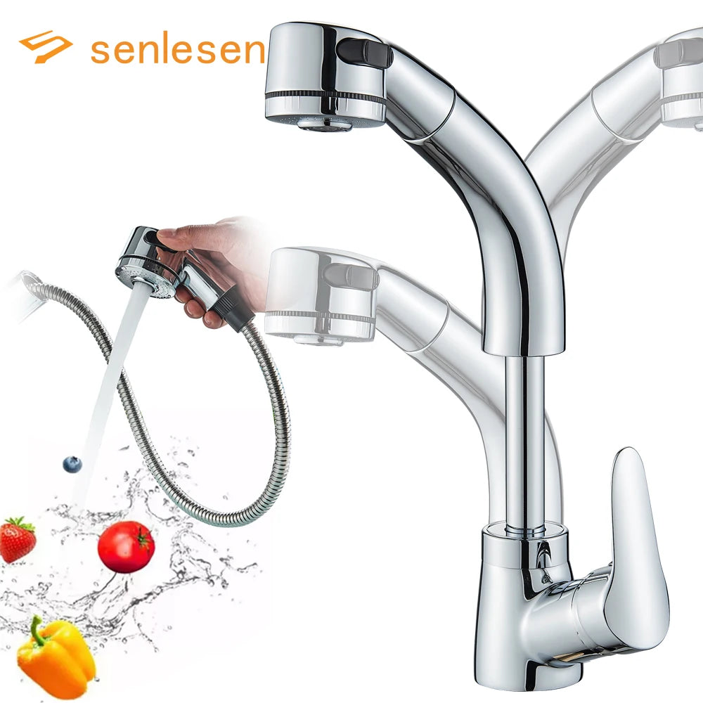 Bathroom Sink Faucet Pull Out Sprayer Deck Mounted