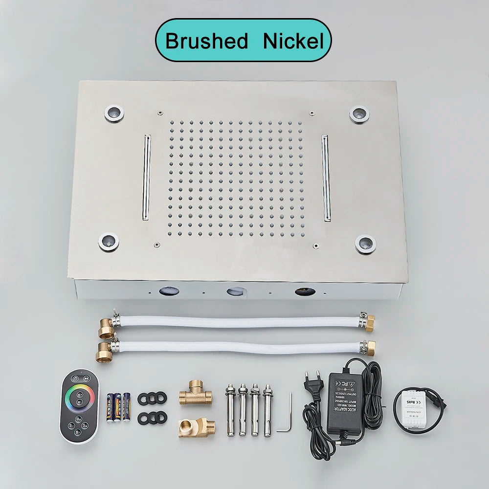 Black Embedded Ceiling Shower Head Intelligent Remote Control