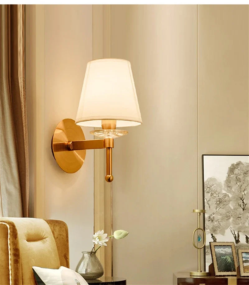 Modern Wall Sconce White Fabric Shade E27 Gold