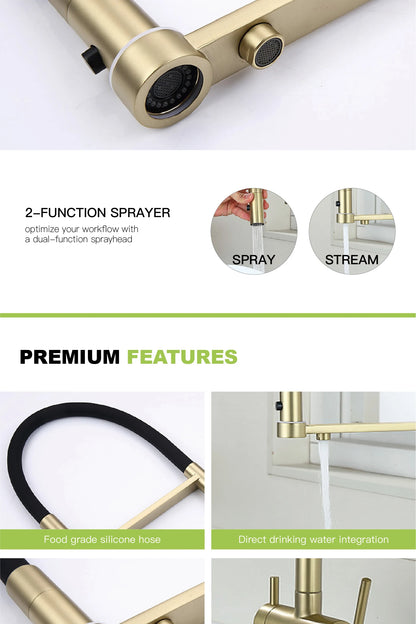 Modern Brushed Gold Brass Faucet Water Filtration Design