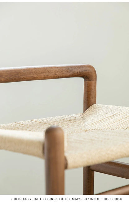 Momo Scandinavian Simple Wood Vanity Stool Rattan Wicker