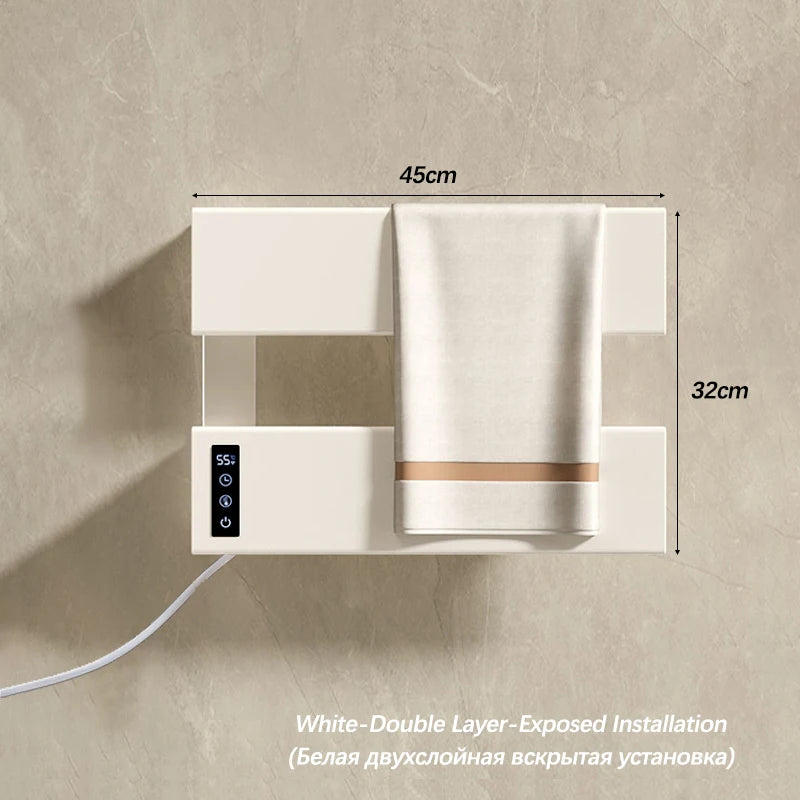 White Electric Heated Towel Rail Smart Temperature Time