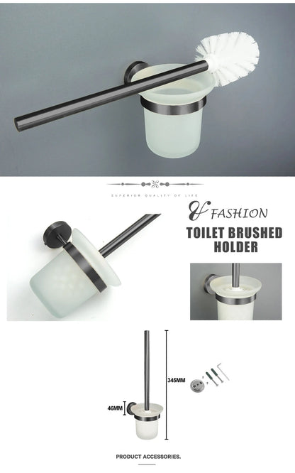 Grey Bathroom Hardware Kit Stainless Steel Round Wall