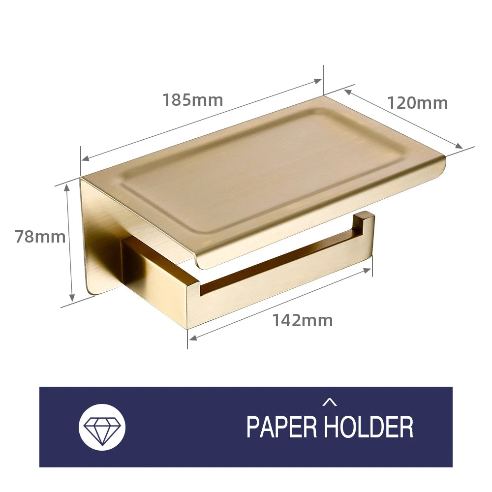 Brushed Gold Bathroom Toilet Brush Holder Toilet Paper