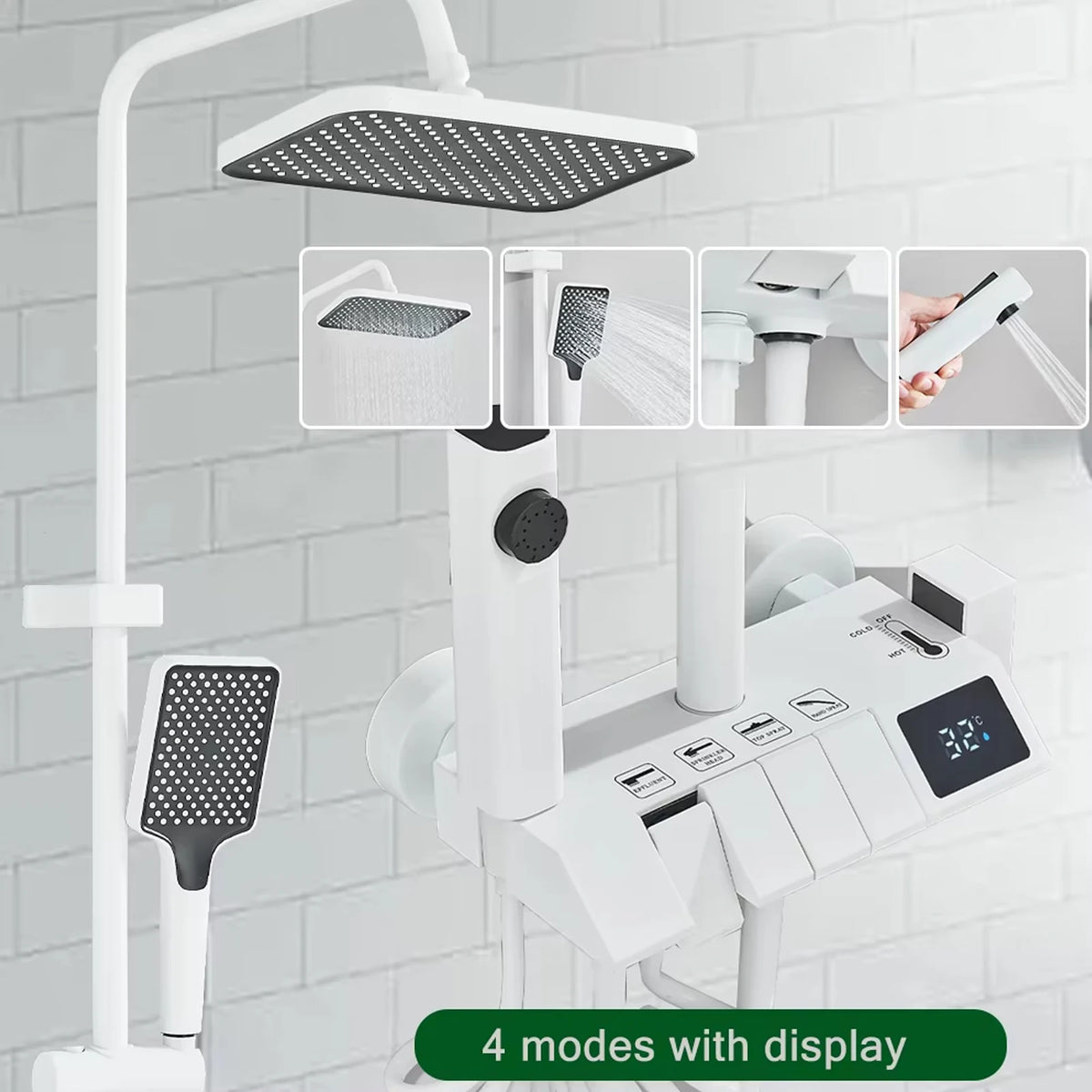White Shower Faucet Ways Piano Keys Style Rainfall