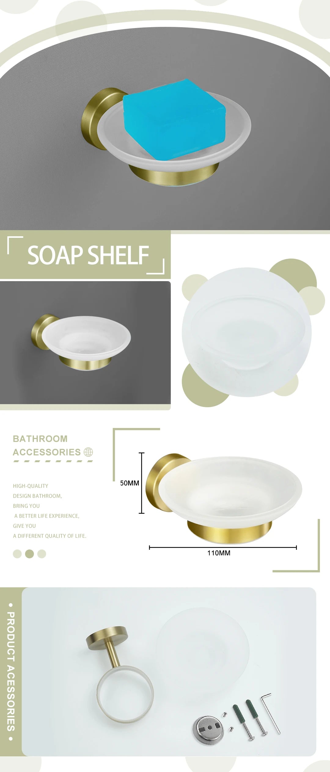 Brushed Gold Wall Mount Shelf Toilet Bath Hardware