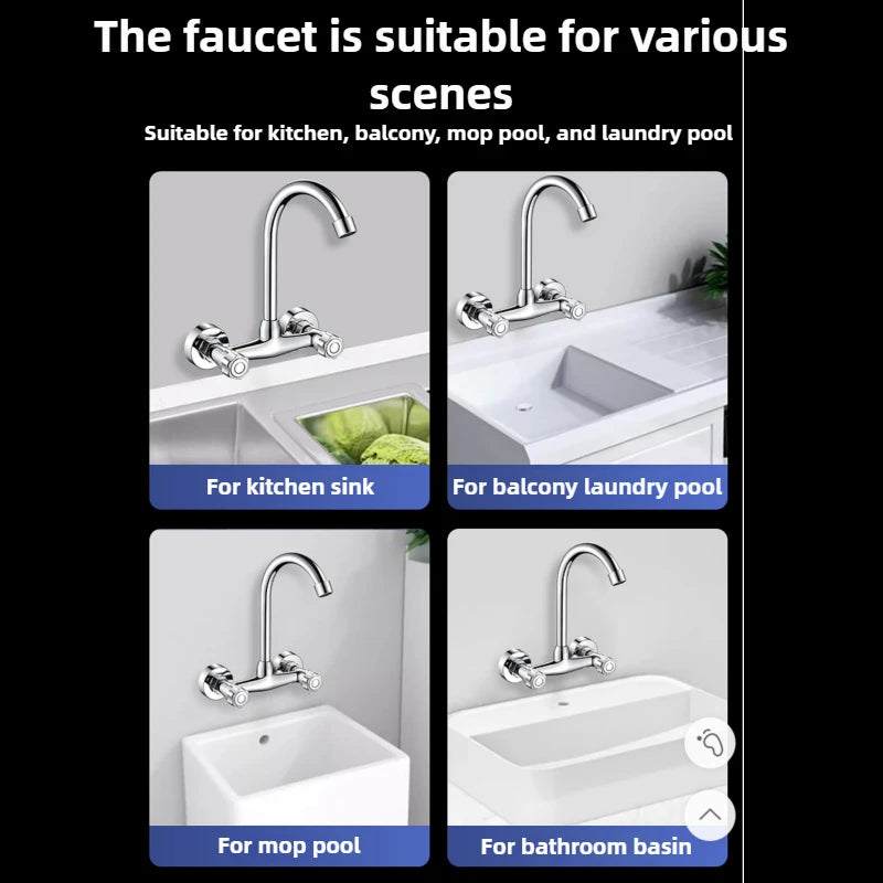 Wall Mounted Mixer Tap Double Handle Faucet Cold