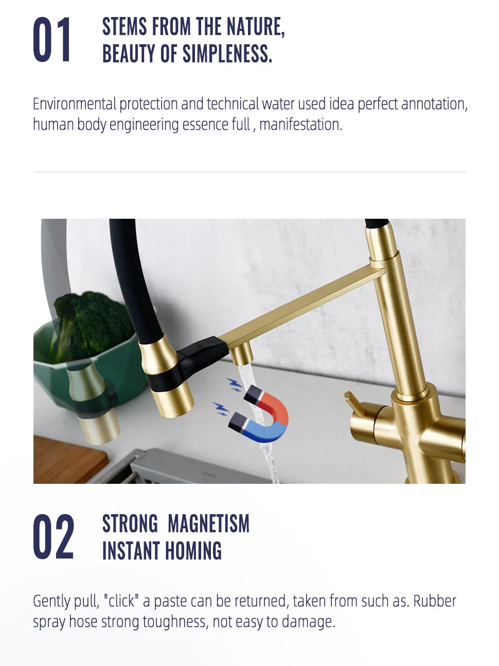 Brushed Gold Faucet Filter 360 Swivel Pure Water