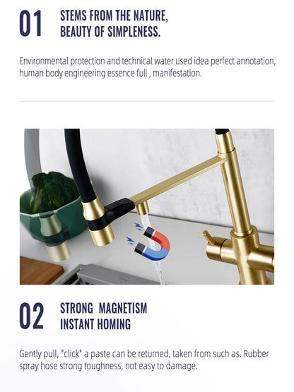 Brushed Gold Faucet Filter 360 Swivel Pure Water