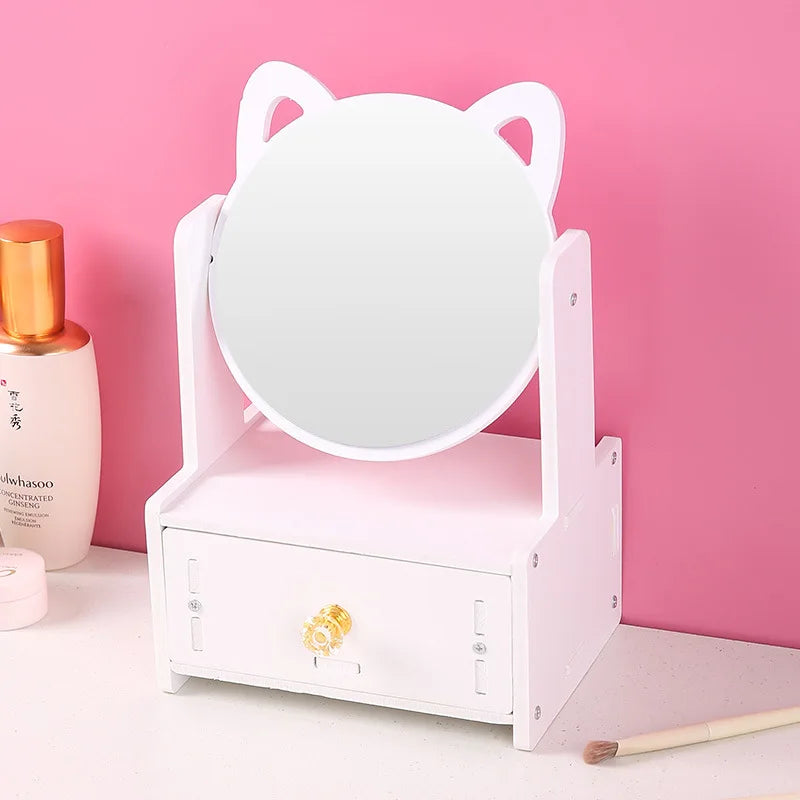 Desktop Drawer-Type Vanity Mirror Storage Box Round Makeup