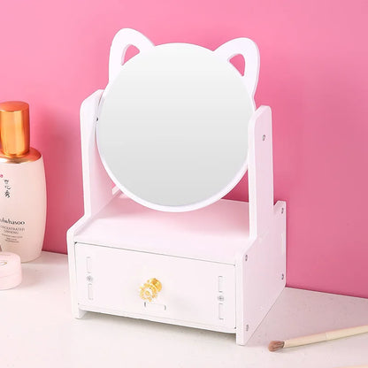 Desktop Drawer-Type Vanity Mirror Storage Box Round Makeup