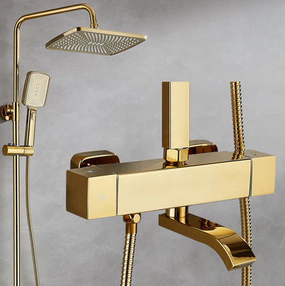 Square Thermostatic Bathroom Shower Quality Brass Cold Gold