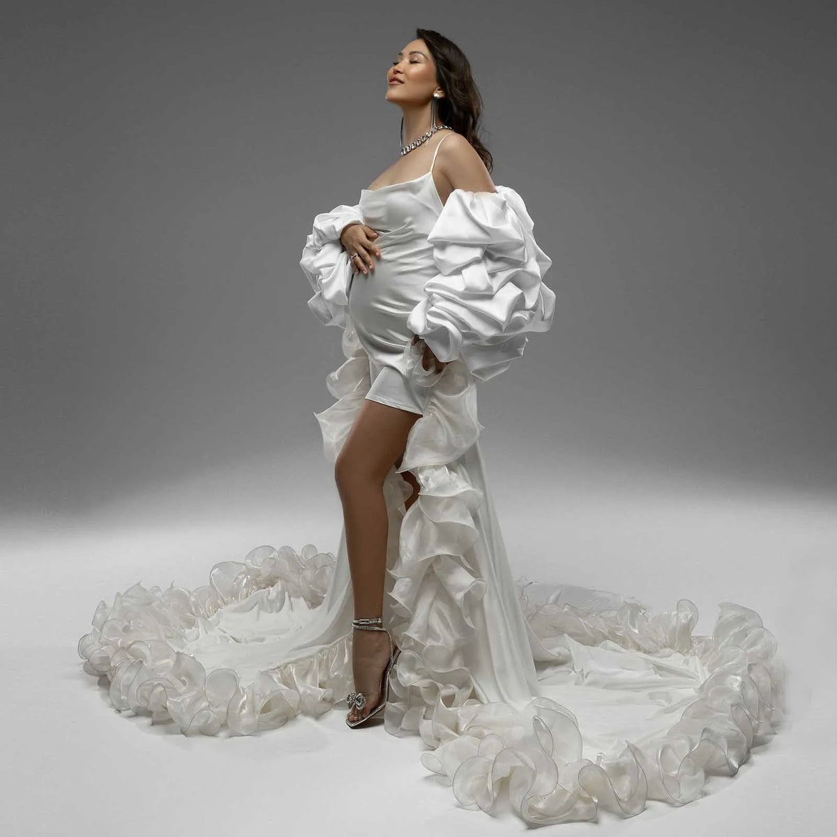 Elegance Off White Maternity Dress Photoshoot Pieces Detachable