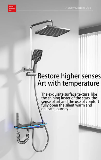 Bathroom Luxury Shower System Lights Tempered Glass Piano