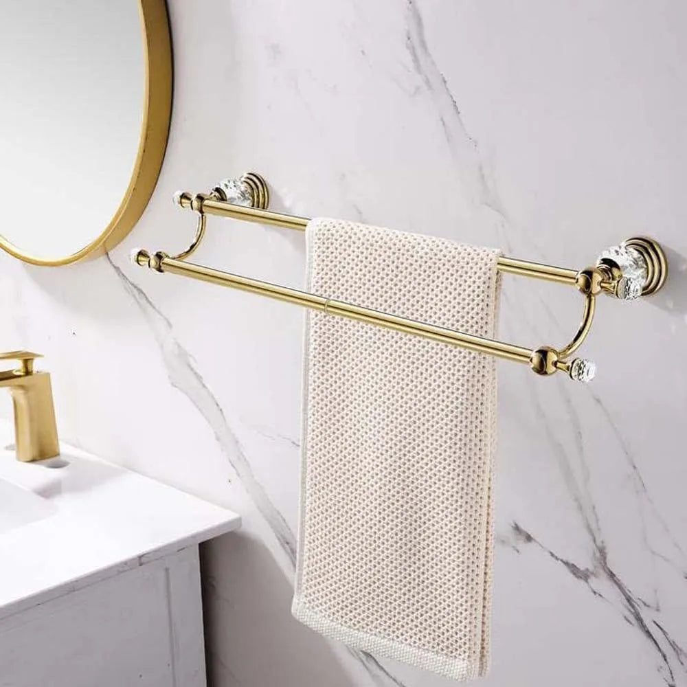 Luxury Crystal Gold Bathroom Hardware Wall Mounted Retractable